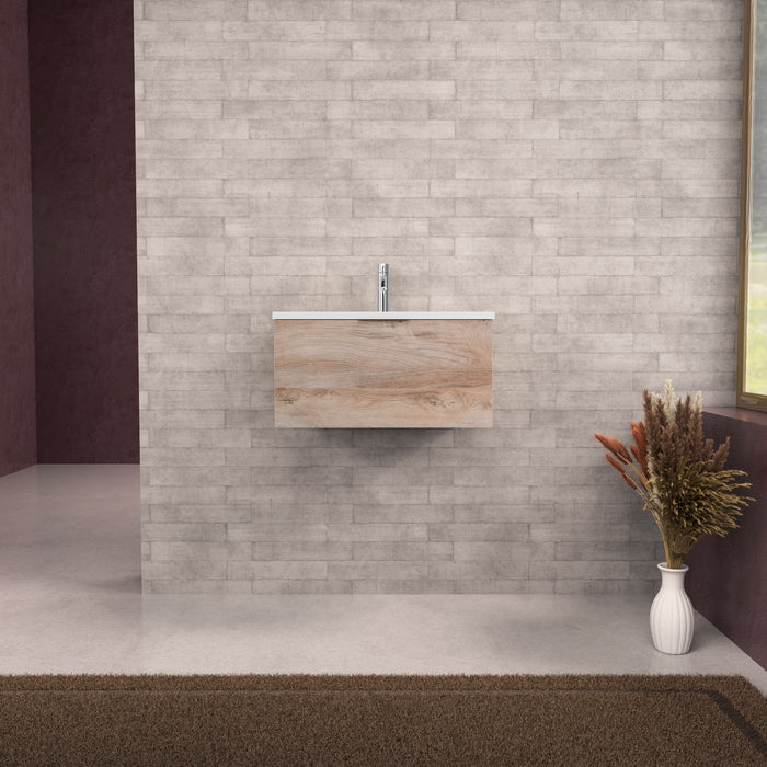 Inda - Mobile bagno L.60 con lavabo opaco / Rovere naturale 1 cassetto - Topazio
