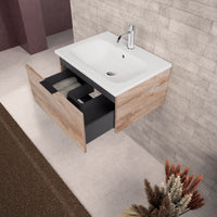 Inda - Mobile bagno L.60 con lavabo opaco / Rovere naturale 1 cassetto - Topazio