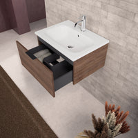 Inda - Mobile bagno L.60 con lavabo opaco / Rovere castano 1 cassetto - Topazio