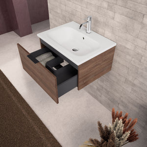Inda - Mobile bagno L.60 con lavabo opaco / Rovere castano 1 cassetto - Topazio