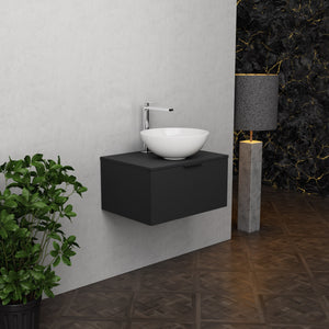 Inda - Mobile bagno L.60 con lavabo in appoggio / Nero opaco 1 cassetto - Topazio