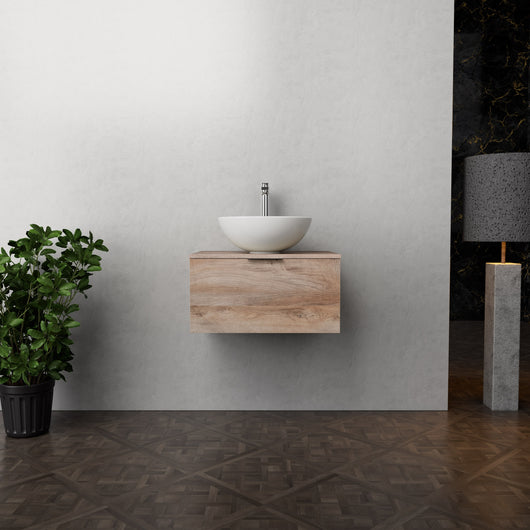Inda - Mobile bagno L.60 con lavabo in appoggio / Rovere naturale 1 cassetto - Topazio