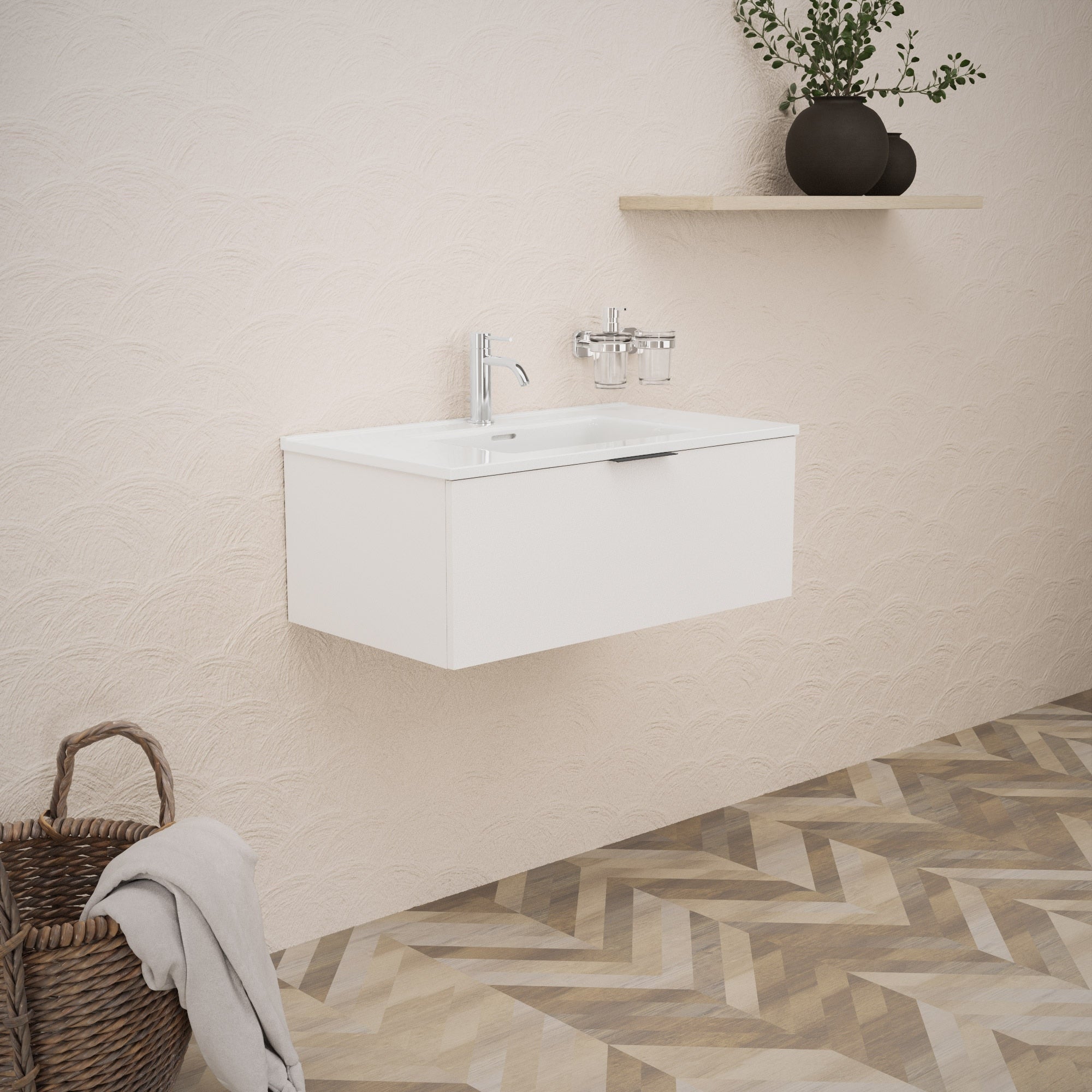 Inda - Mobile bagno L.80 con lavabo lucido / Bianco opaco 1 cassetto - Topazio