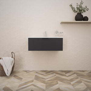 Inda - Mobile bagno L.80 con lavabo lucido / Nero opaco 1 cassetto - Topazio