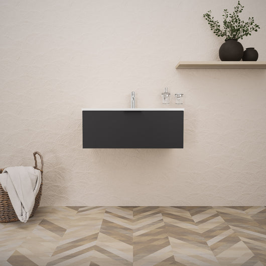 Inda - Mobile bagno L.80 con lavabo lucido / Nero opaco 1 cassetto - Topazio