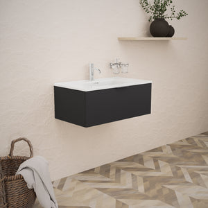 Inda - Mobile bagno L.80 con lavabo lucido / Nero opaco 1 cassetto - Topazio