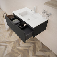 Inda - Mobile bagno L.80 con lavabo lucido / Nero opaco 1 cassetto - Topazio