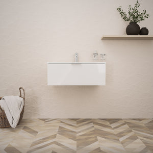 Inda - Mobile bagno L.80 con lavabo lucido / Bianco lucido 1 cassetto - Topazio