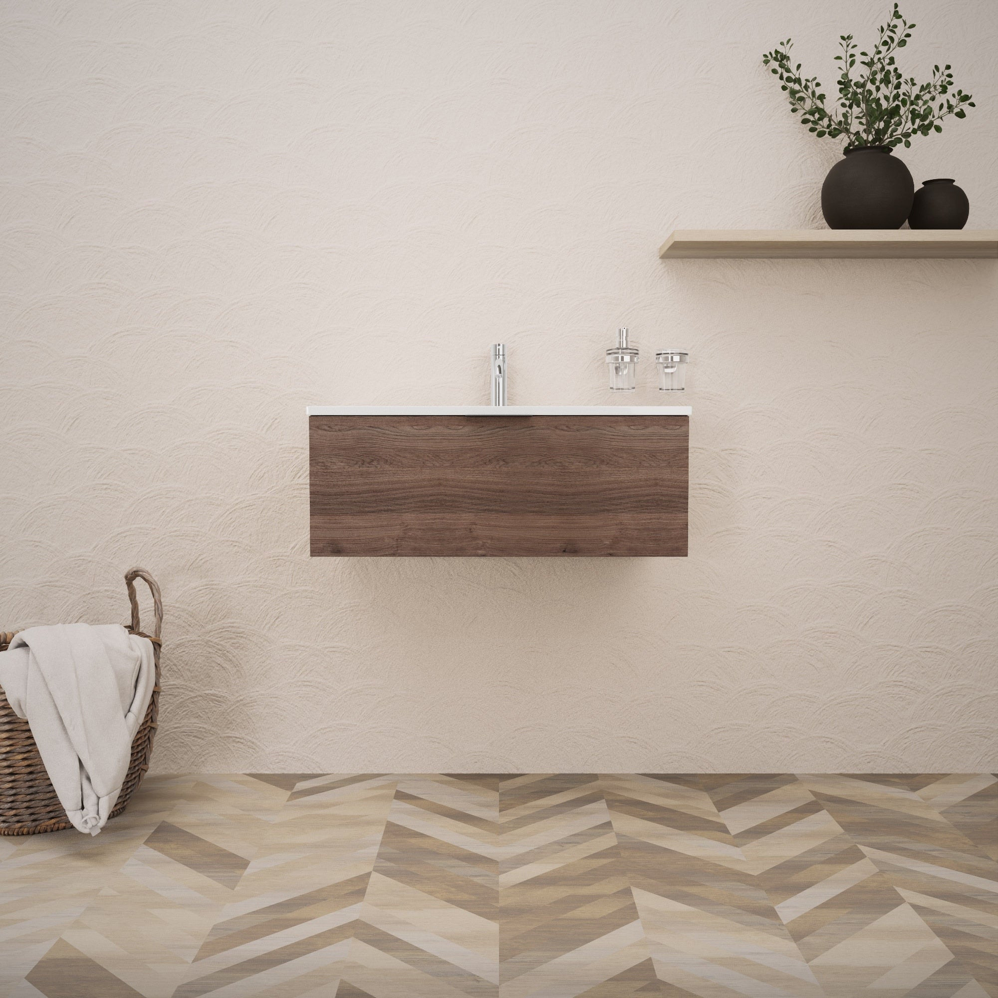 Inda - Mobile bagno L.80 con lavabo lucido / Rovere castano 1 cassetto - Topazio