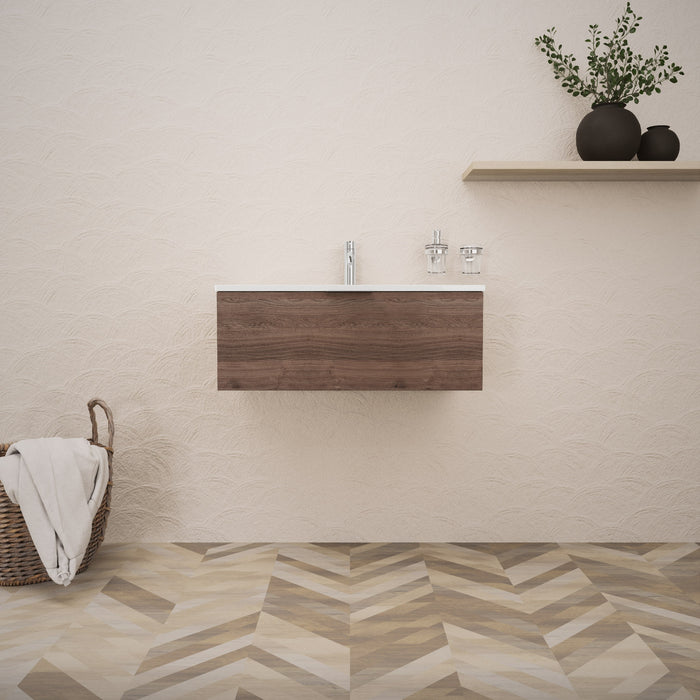 Inda - Mobile bagno L.80 con lavabo lucido / Rovere castano 1 cassetto - Topazio