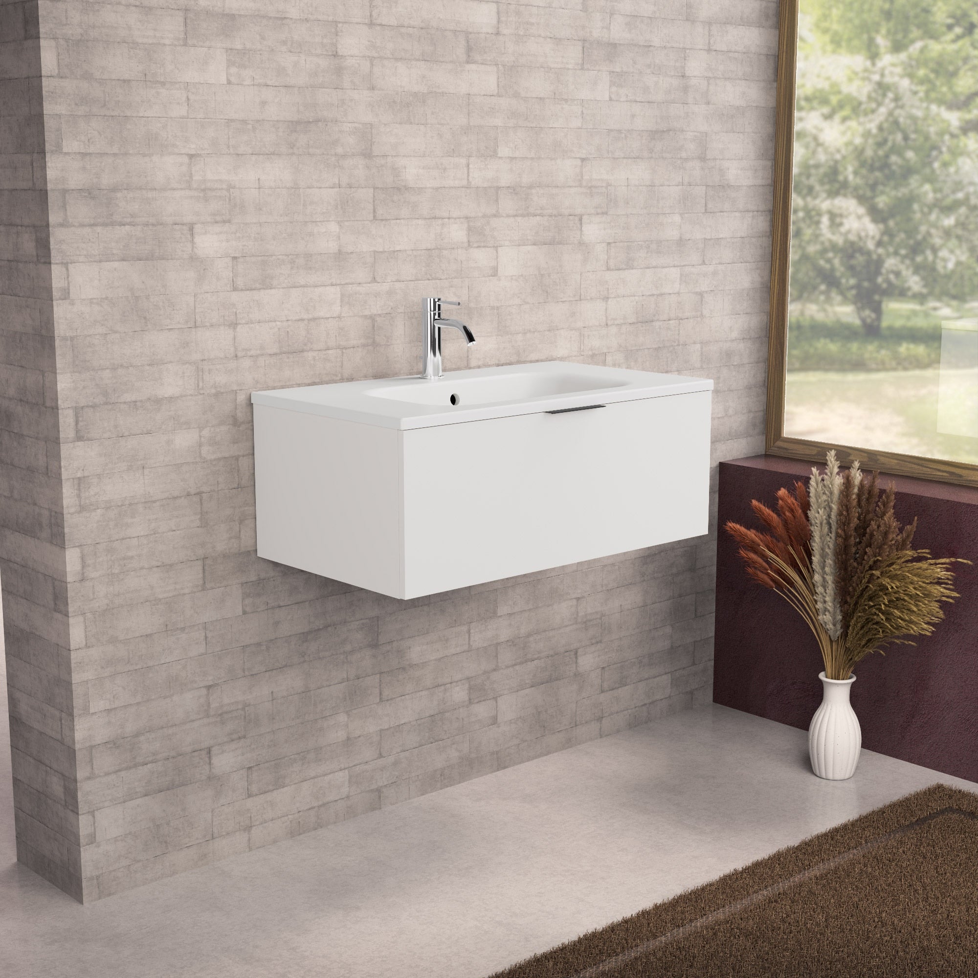 Inda - Mobile bagno L.80 con lavabo opaco / Bianco opaco 1 cassetto - Topazio