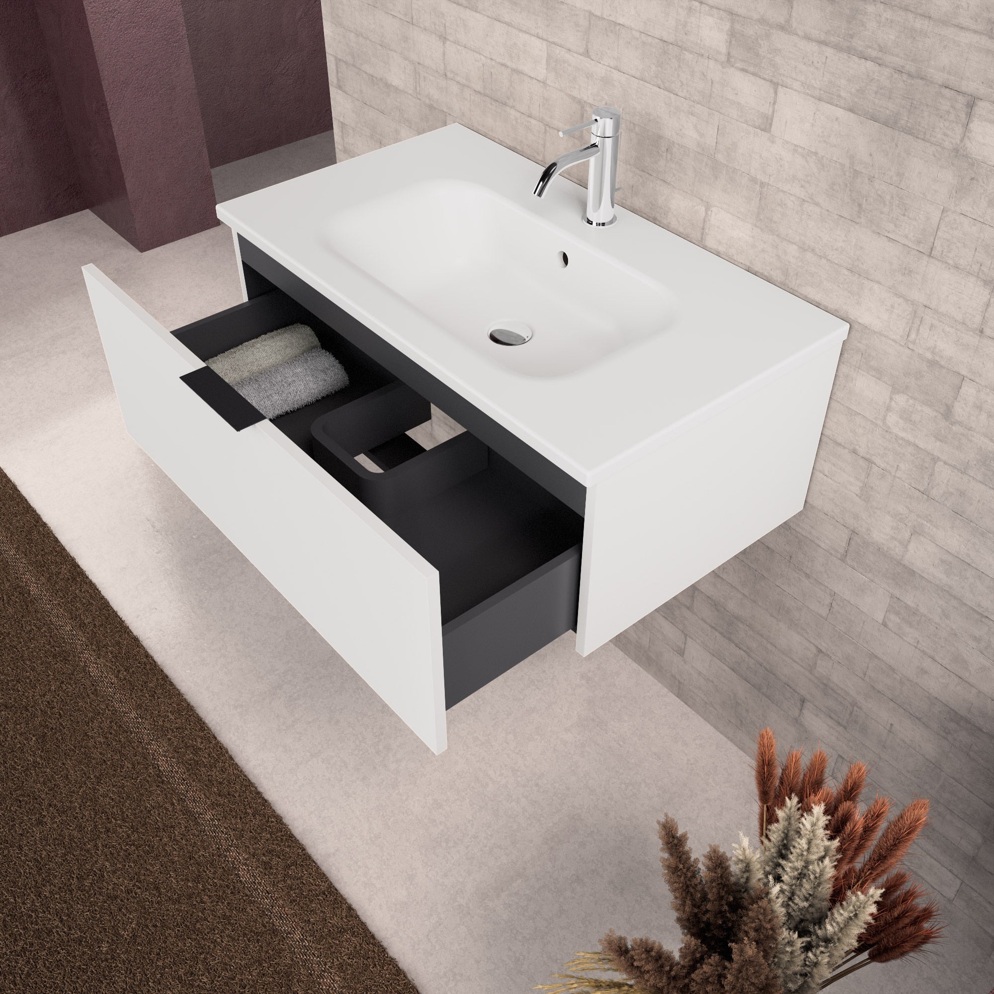 Inda - Mobile bagno L.80 con lavabo opaco / Bianco opaco 1 cassetto - Topazio