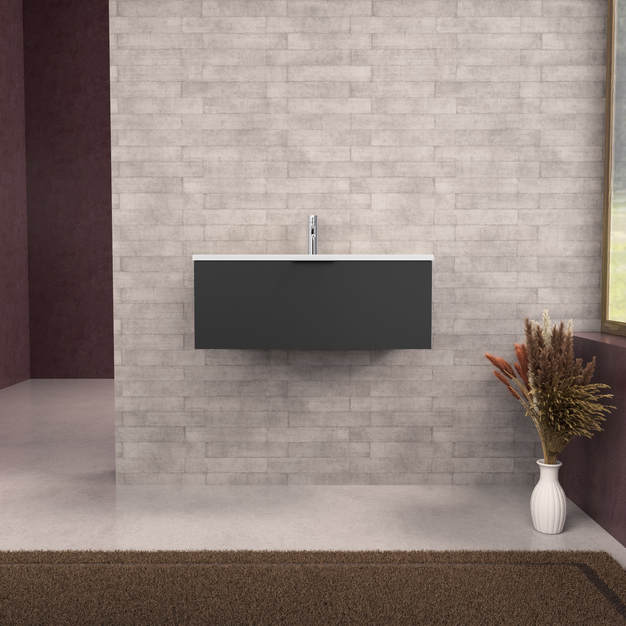 Inda - Mobile bagno L.80 con lavabo opaco / Nero opaco 1 cassetto - Topazio