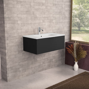 Inda - Mobile bagno L.80 con lavabo opaco / Nero opaco 1 cassetto - Topazio