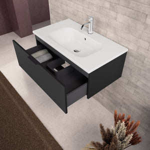 Inda - Mobile bagno L.80 con lavabo opaco / Nero opaco 1 cassetto - Topazio