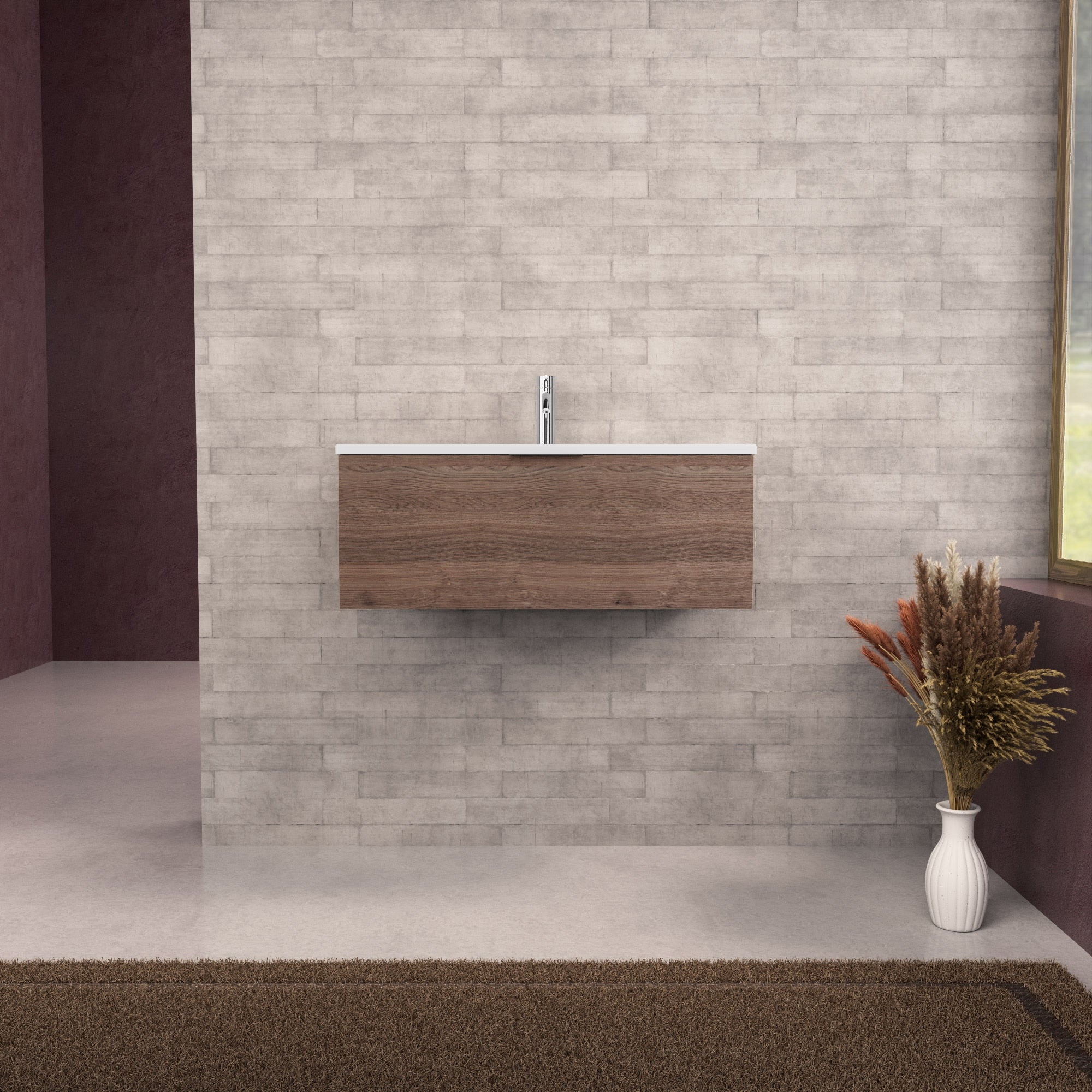 Inda - Mobile bagno L.80 con lavabo opaco / Rovere castano 1 cassetto - Topazio