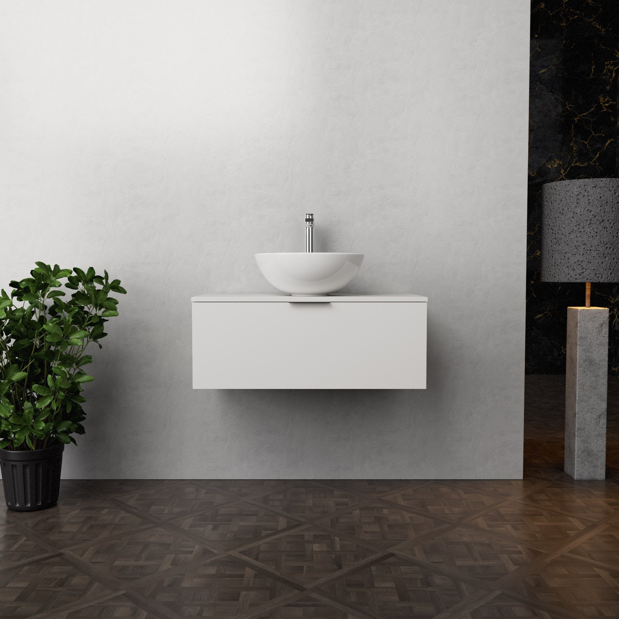 Inda - Mobile bagno L.80 con lavabo in appoggio / Bianco opaco 1 cassetto - Topazio