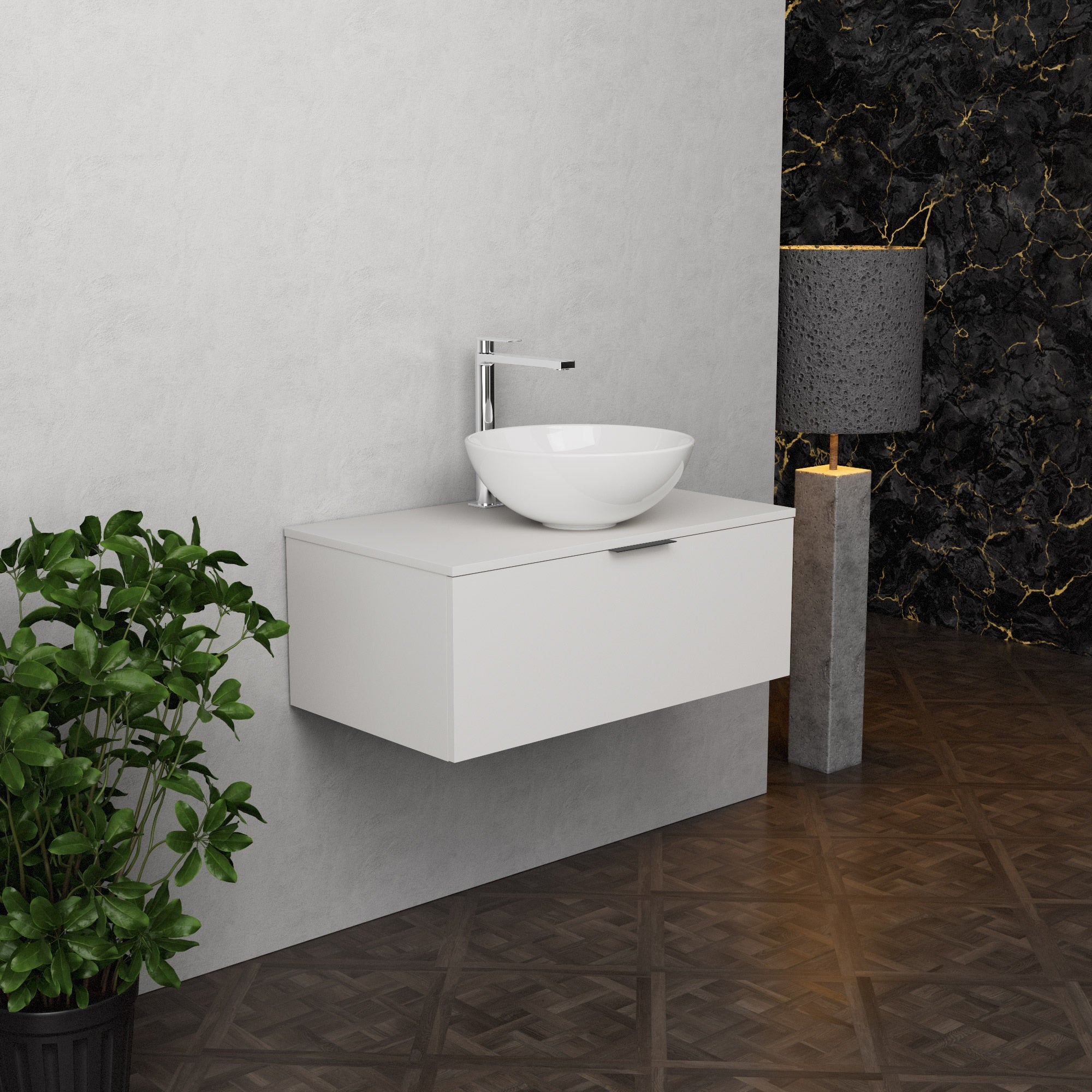 Inda - Mobile bagno L.80 con lavabo in appoggio / Bianco opaco 1 cassetto - Topazio