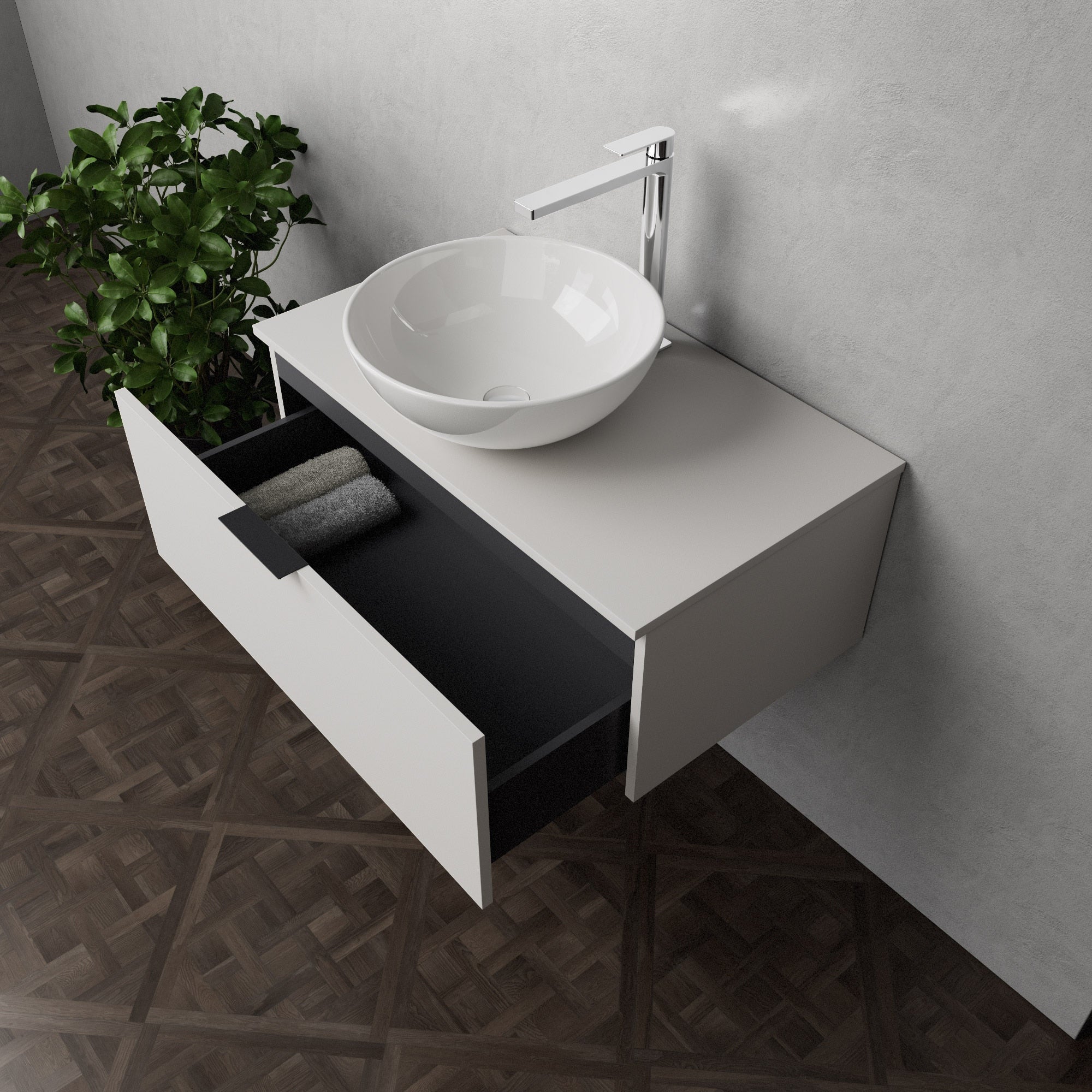 Inda - Mobile bagno L.80 con lavabo in appoggio / Bianco opaco 1 cassetto - Topazio
