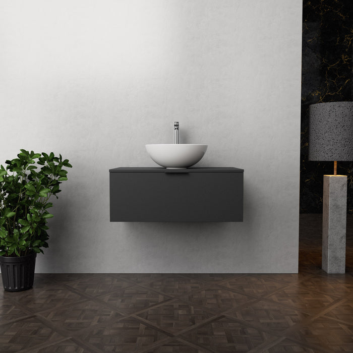 Inda - Mobile bagno L.80 con lavabo in appoggio / Nero opaco 1 cassetto - Topazio