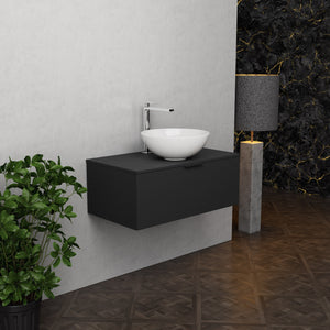 Inda - Mobile bagno L.80 con lavabo in appoggio / Nero opaco 1 cassetto - Topazio