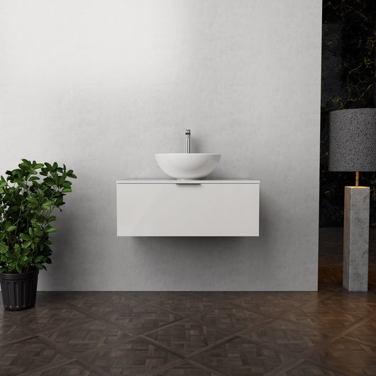 Inda - Mobile bagno L.80 con lavabo in appoggio / Bianco lucido 1 cassetto - Topazio