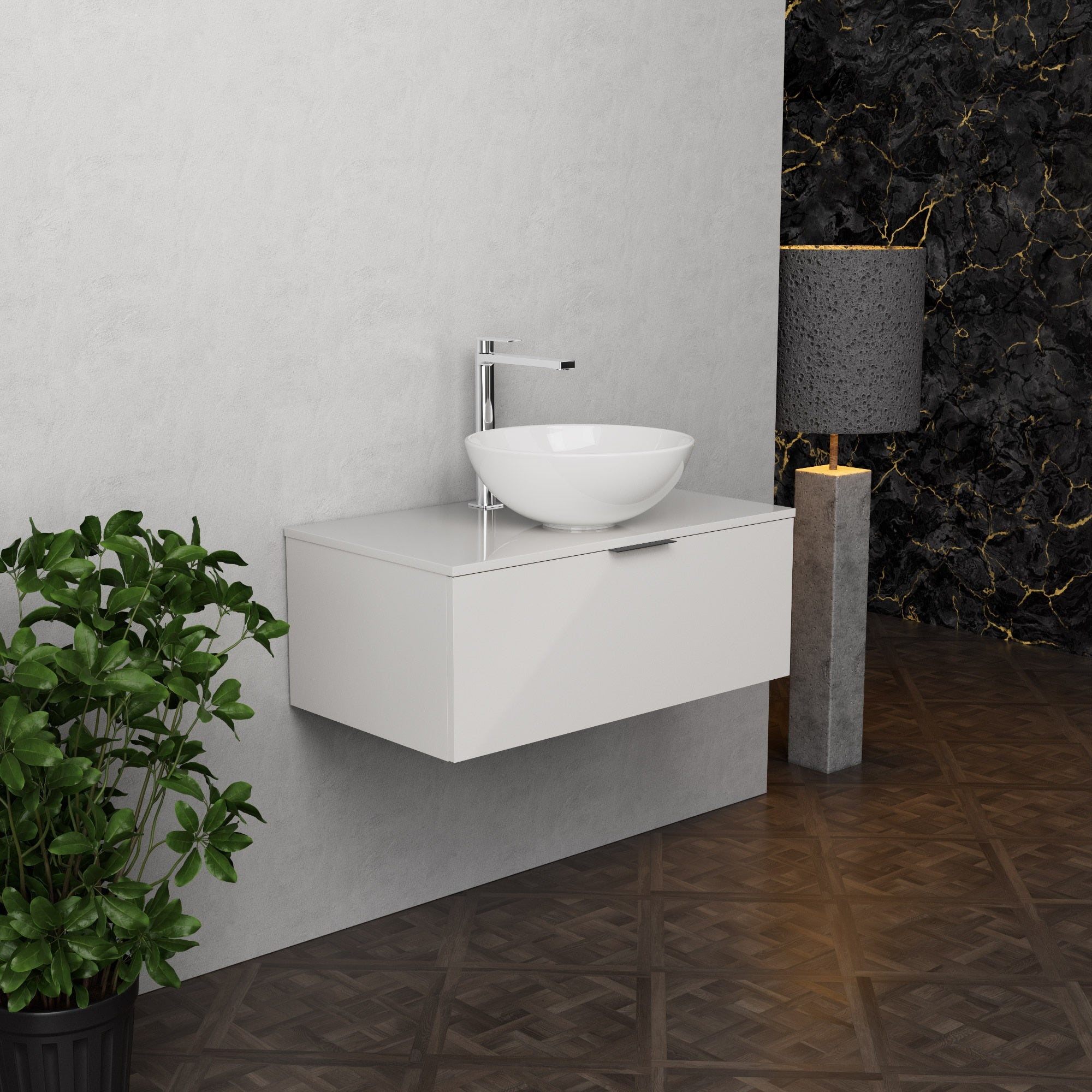 Inda - Mobile bagno L.80 con lavabo in appoggio / Bianco lucido 1 cassetto - Topazio