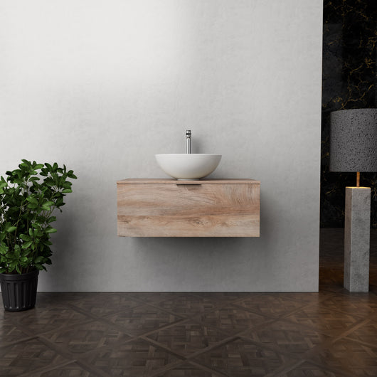 Inda - Mobile bagno L.80 con lavabo in appoggio / Rovere naturale 1 cassetto - Topazio