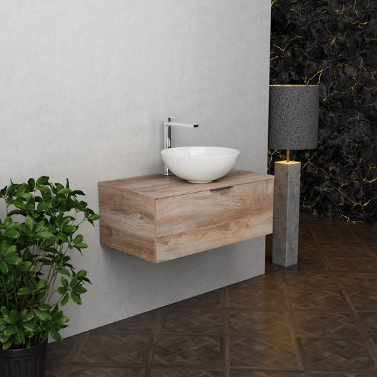 Inda - Mobile bagno L.80 con lavabo in appoggio / Rovere naturale 1 cassetto - Topazio