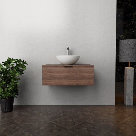 Inda - Mobile bagno L.80 con lavabo in appoggio / Rovere castano 1 cassetto - Topazio