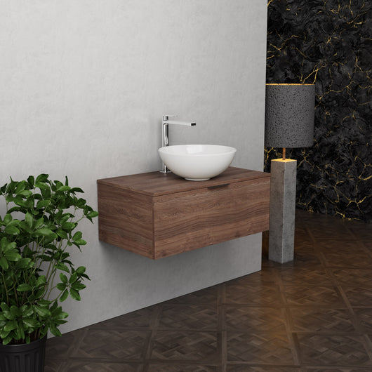 Inda - Mobile bagno L.80 con lavabo in appoggio / Rovere castano 1 cassetto - Topazio