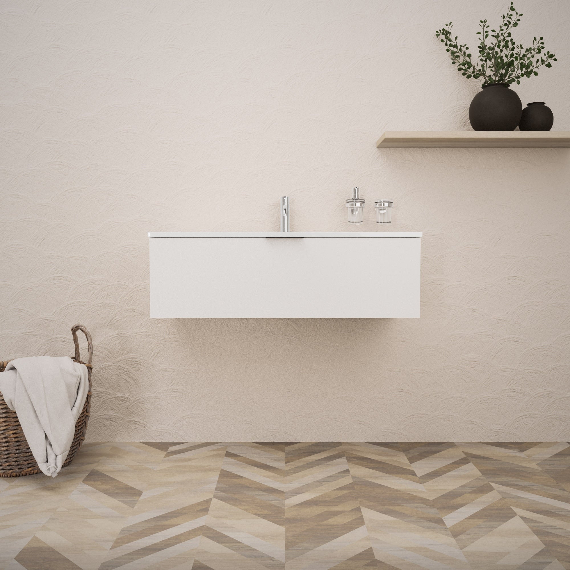 Inda - Mobile bagno L.100 con lavabo lucido / Bianco opaco 1 cassetto - Topazio