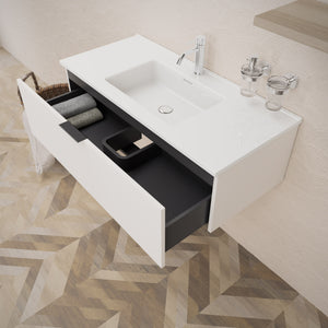 Inda - Mobile bagno L.100 con lavabo lucido / Bianco opaco 1 cassetto - Topazio
