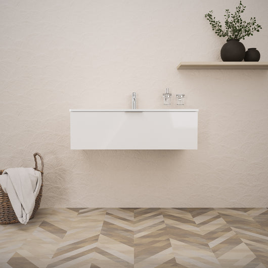 Inda - Mobile bagno L.100 con lavabo lucido / Bianco lucido 1 cassetto - Topazio