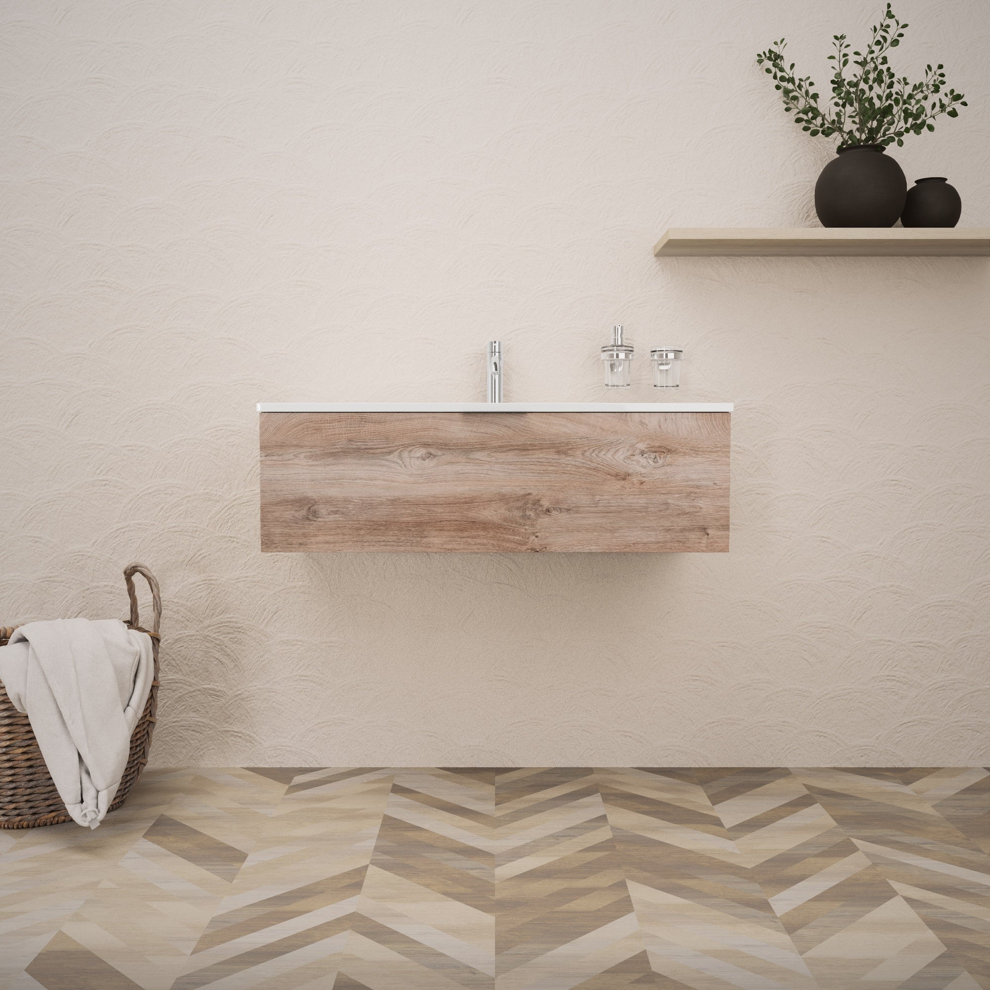Inda - Mobile bagno L.100 con lavabo lucido / Rovere naturale 1 cassetto - Topazio