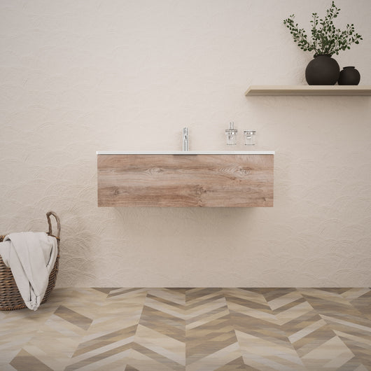 Inda - Mobile bagno L.100 con lavabo lucido / Rovere naturale 1 cassetto - Topazio