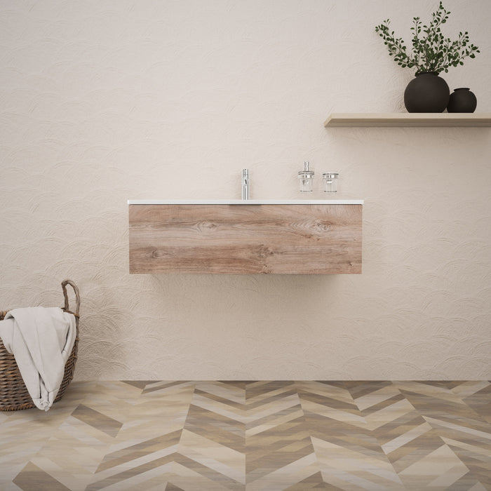 Inda - Mobile bagno L.100 con lavabo lucido / Rovere naturale 1 cassetto - Topazio