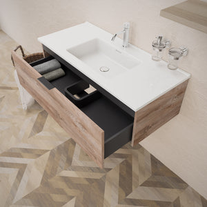 Inda - Mobile bagno L.100 con lavabo lucido / Rovere naturale 1 cassetto - Topazio
