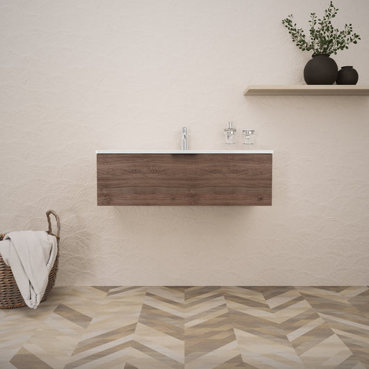 Inda - Mobile bagno L.100 con lavabo lucido / Rovere castano 1 cassetto - Topazio