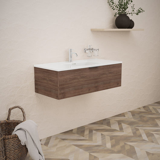 Inda - Mobile bagno L.100 con lavabo lucido / Rovere castano 1 cassetto - Topazio