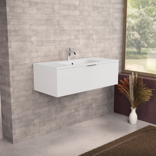 Inda - Mobile bagno L.100 con lavabo opaco / Bianco opaco 1 cassetto - Topazio