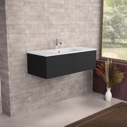 Inda - Mobile bagno L.100 con lavabo opaco / Nero opaco 1 cassetto - Topazio