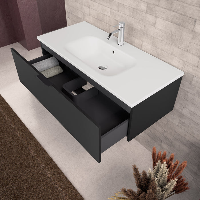 Inda - Mobile bagno L.100 con lavabo opaco / Nero opaco 1 cassetto - Topazio