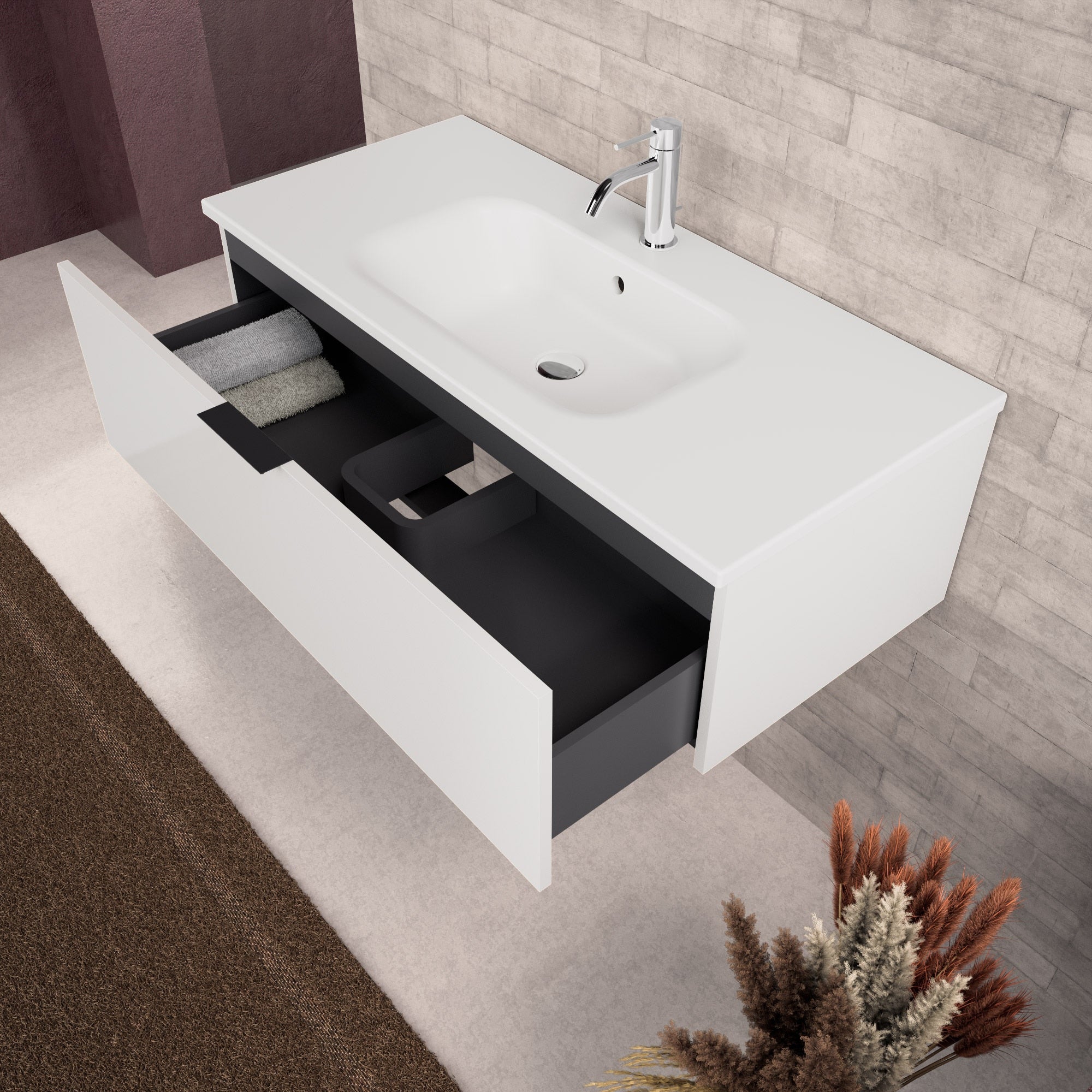 Inda - Mobile bagno L.100 con lavabo opaco / Bianco lucido 1 cassetto - Topazio