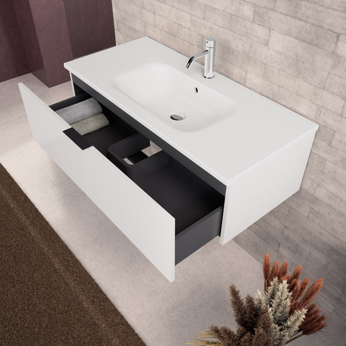 Inda - Mobile bagno L.100 con lavabo opaco / Bianco lucido 1 cassetto - Topazio