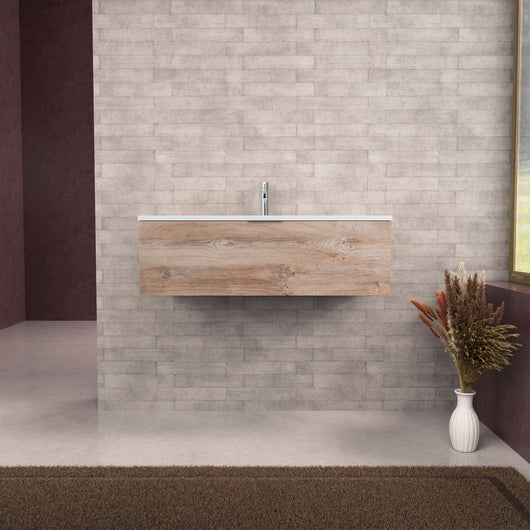 Inda - Mobile bagno L.100 con lavabo opaco / Rovere naturale 1 cassetto - Topazio