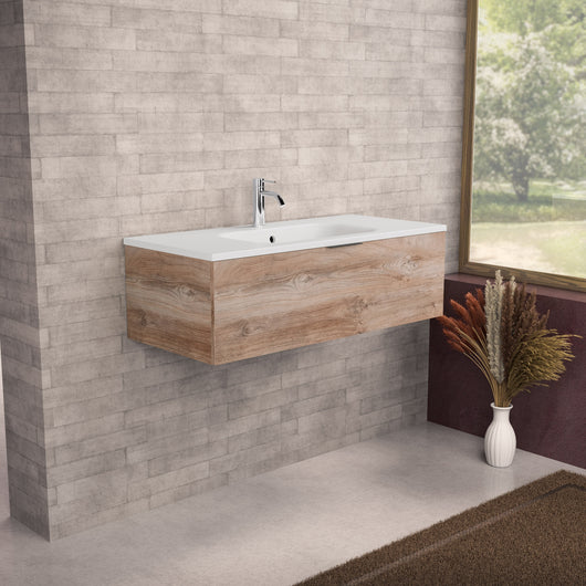 Inda - Mobile bagno L.100 con lavabo opaco / Rovere naturale 1 cassetto - Topazio
