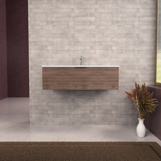 Inda - Mobile bagno L.100 con lavabo opaco / Rovere castano 1 cassetto - Topazio