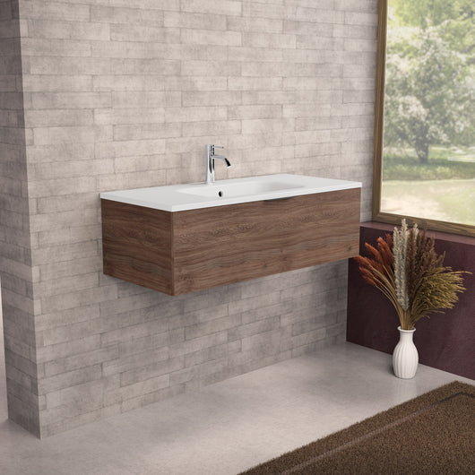 Inda - Mobile bagno L.100 con lavabo opaco / Rovere castano 1 cassetto - Topazio