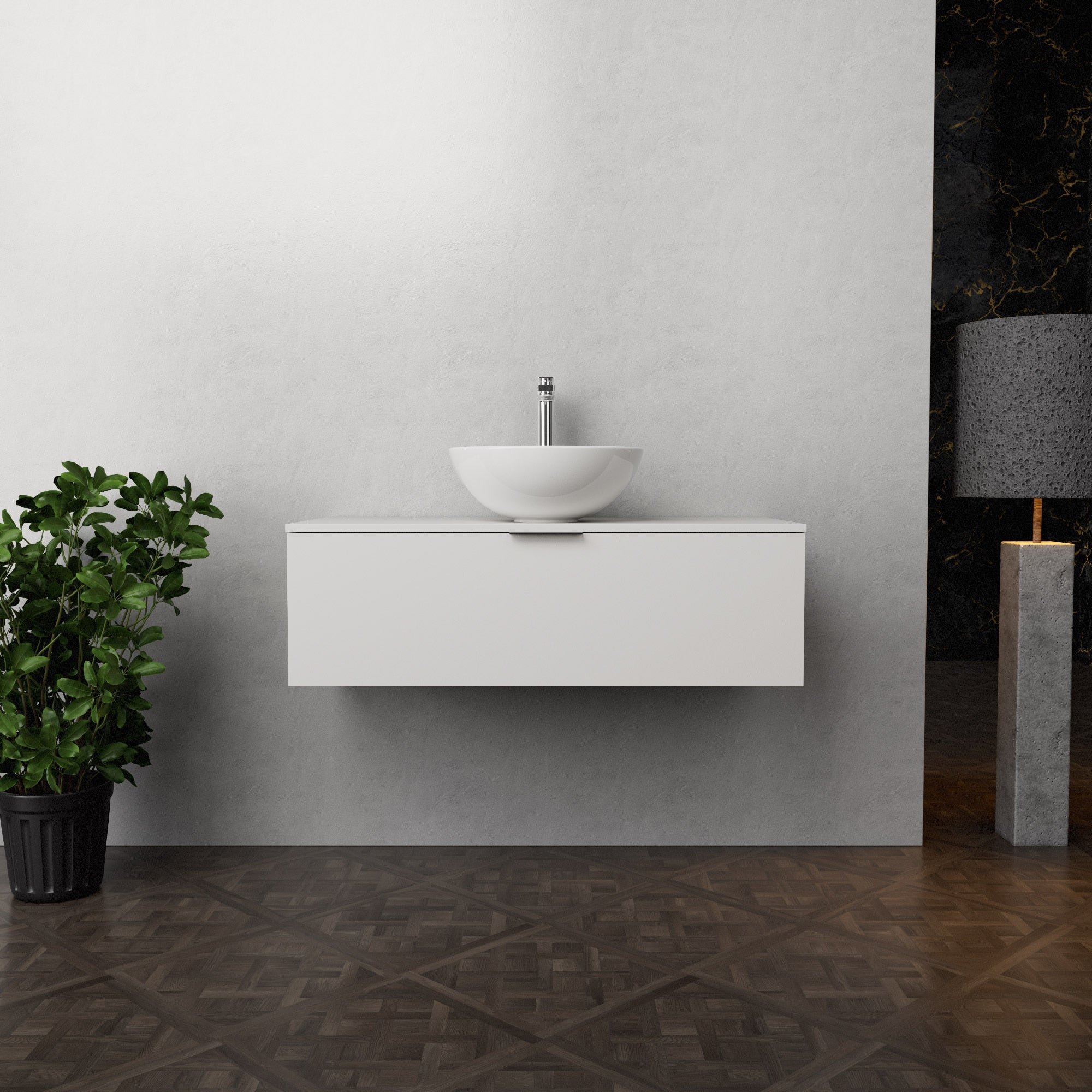 Inda - Mobile bagno L.100 con lavabo in appoggio / Bianco opaco 1 cassetto - Topazio